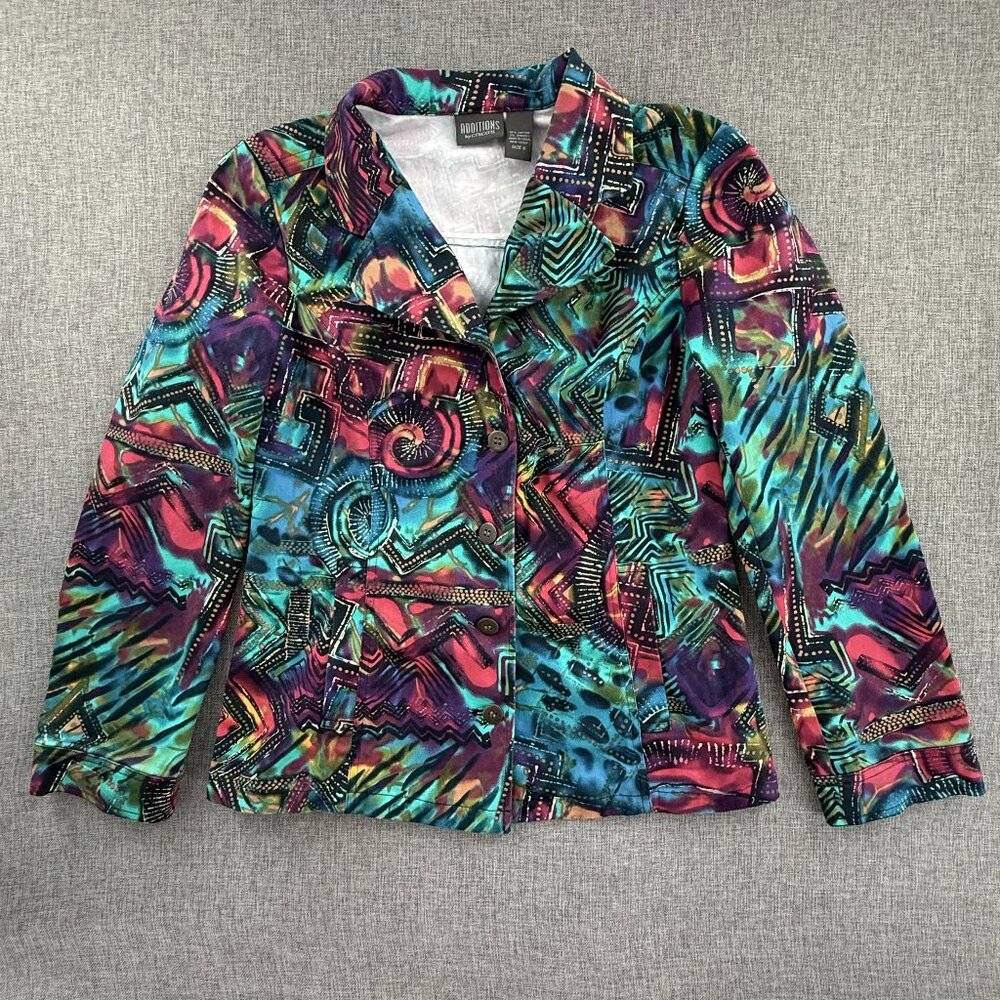 Additions By Chico''s Blazer long Sleeves Multicolor Cotton Blend Size 0 = 4